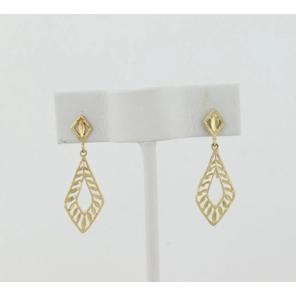 14k Yellow Gold Filigree Dangle Drop Earrings - Picture 1 of 7